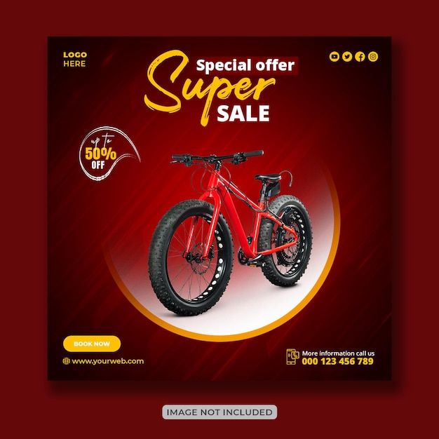 PSD bicycle sale creative instagram post and social media banner design or square flyer template premium