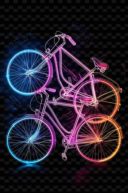 A bicycle with neon lights on it is shown