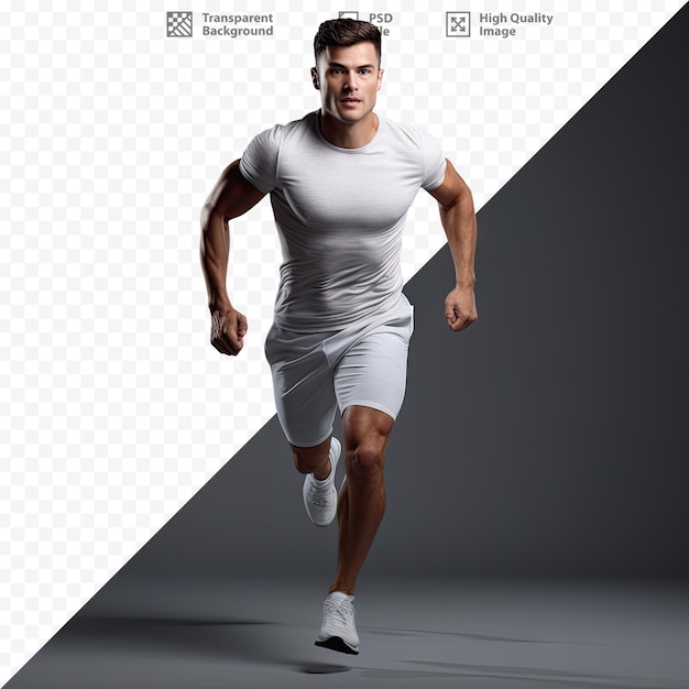 biegający mężczyzna w białej koszulce z napisem „bieganie”