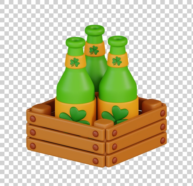 Bier groene fles met klaverblad symbool geïsoleerd Happy St Patrick's day pictogram 3D illustratie