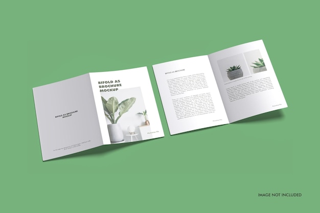 PSD bifold a5 brochure mockup set angolo alto