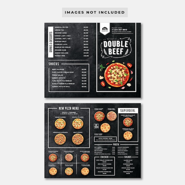 PSD bifold blackboard pizza menusjabloon