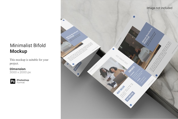 Bifold Brochure Top View 3D Realistic PSD Mockup