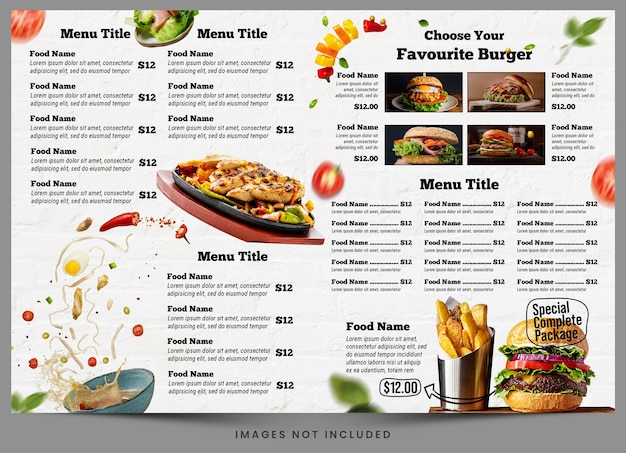 A bifold menu for a restaurant