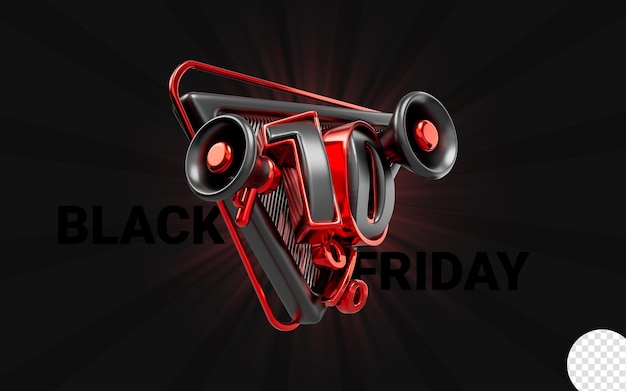 Big announcement 10 percent discount offer with megaphone 3d render concept for black friday event