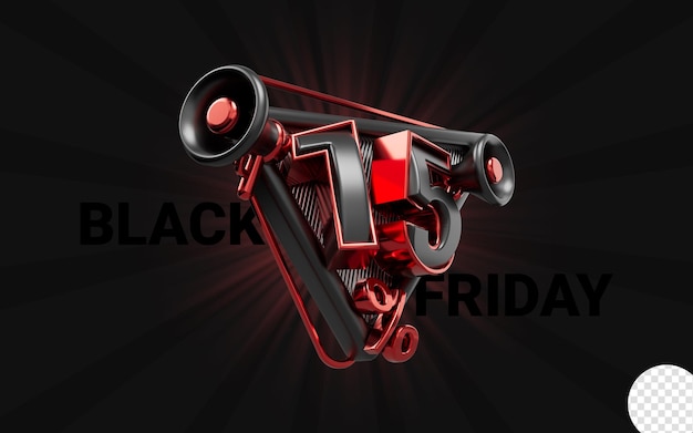 PSD big announcement 15 percent discount offer with megaphone 3d render concept for black friday event