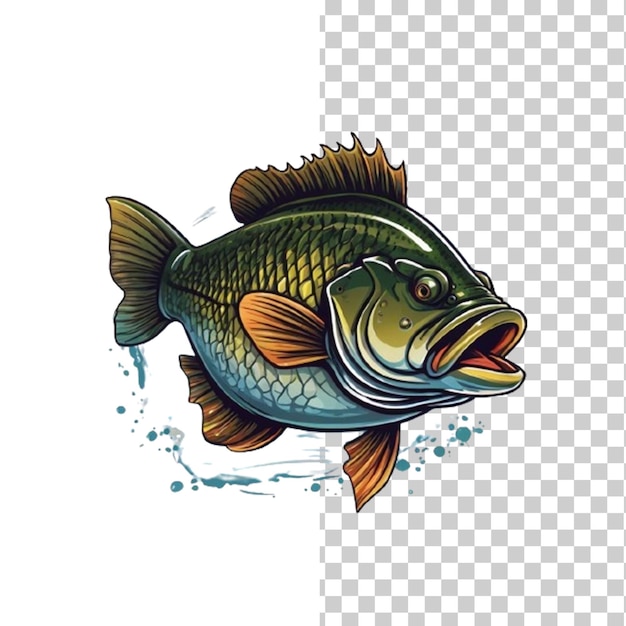 PSD big bass fish cartoon for tshirt big bass fish tshirt design on a transparent background