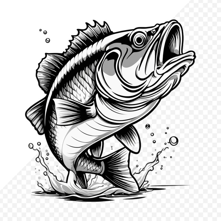 PSD big bass fish vector cartoon for t shirt big bass fish transparent background