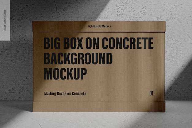 Grande scatola su sfondo concreto mockup, vista frontale