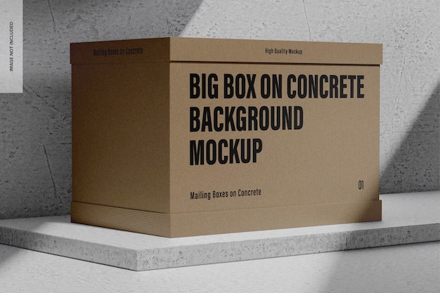 PSD big box on concrete background mockup, left view