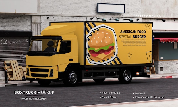 Big box truck on the street auto mock up linker zijaanzicht