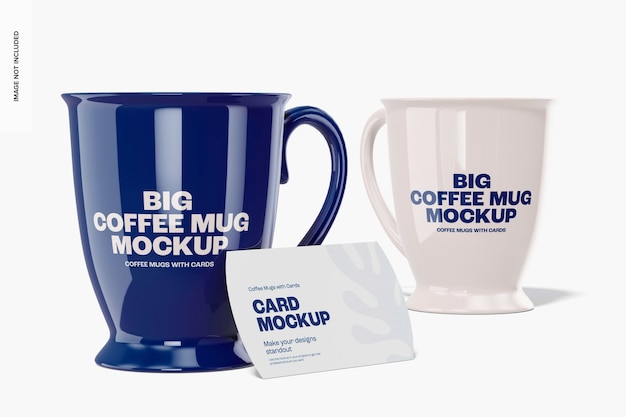 Big coffee mugs with card mockup, left view