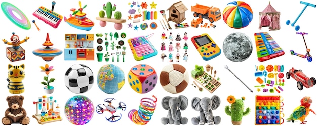 Big collection of different toys photo collage isolated transparent background aig44