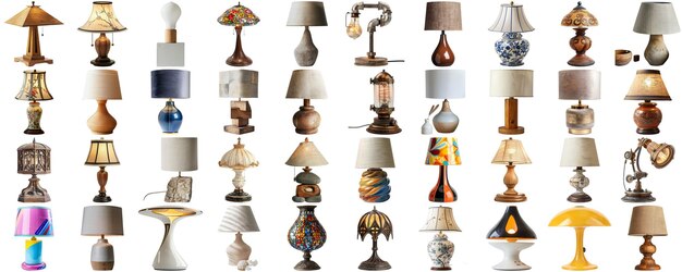 Big collection set of lamps in various styles isolated background aig44