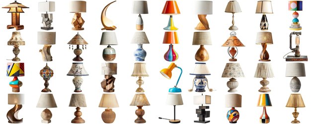 Big collection set of lamps in various styles isolated background aig44