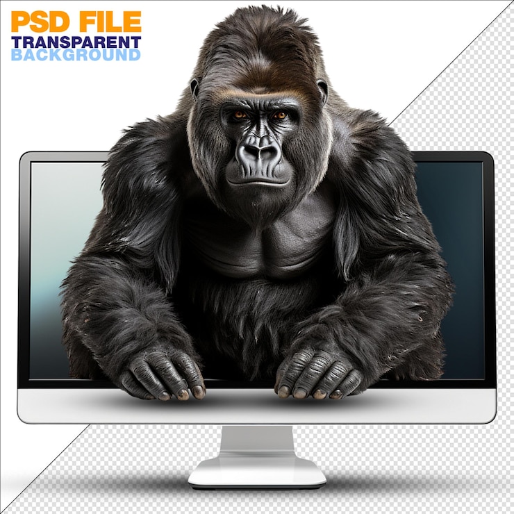 PSD big cool gorilla comes out of the screen