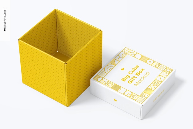 Mockup di scatola regalo cubo grande, aperto