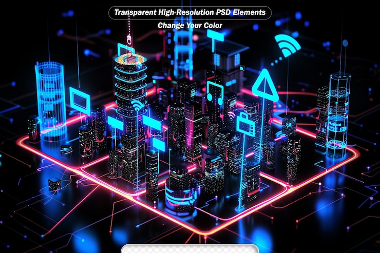 PSD big data connection technology cityscape telecommunication and communication network concept