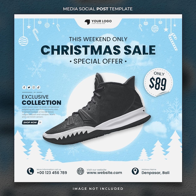Шаблон сообщения в социальных сетях с большой скидкой на рождественскую специальную обувь