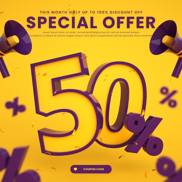 Big flash mega super sale post banner with 50 percent discount special offer for social media