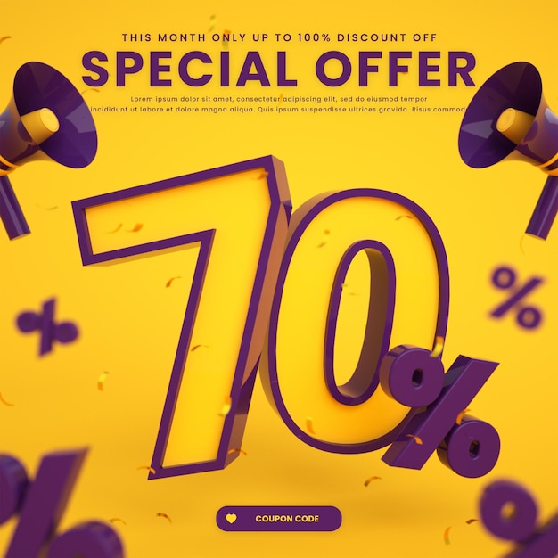 Big flash mega super sale post banner with 70 percent discount special offer for social media