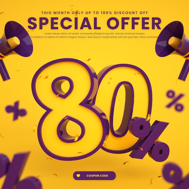 Big flash mega super sale post banner with 80 percent discount special offer for social media