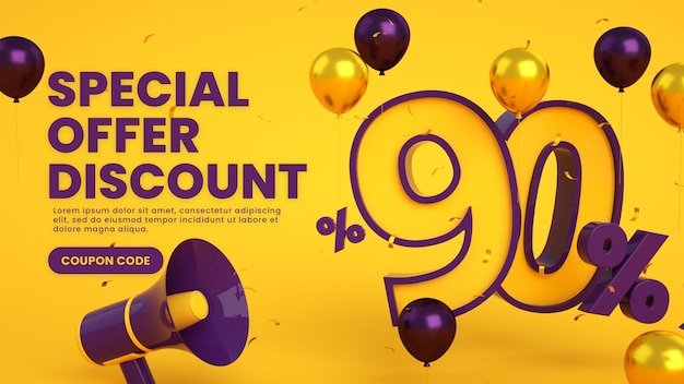 Big flash mega super banner post vendita con offerta speciale di sconto del 90% per i social media