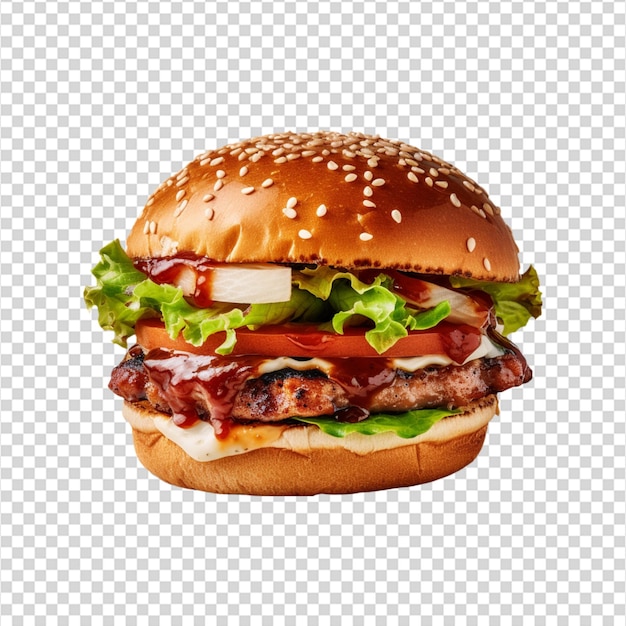 透明な背景に大きな新鮮なハンバーガー