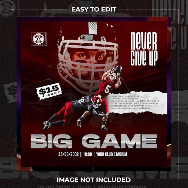 Big game football match club square social media banner