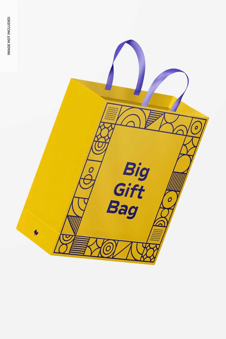 PSD big gift bag with ribbon handle mockup