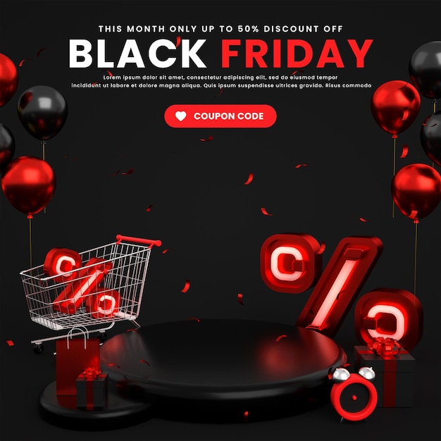 PSD big mega flash super black friday podium sale social media post banner for special offer promotion