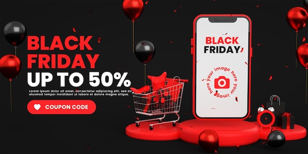 Big mega flash super black friday sale social media post banner voor speciale aanbieding promo met mockup