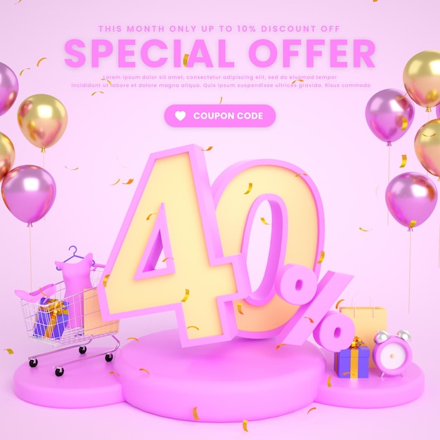 PSD big mega flash super fashion sale social media post for special offer promotion with 40 discount