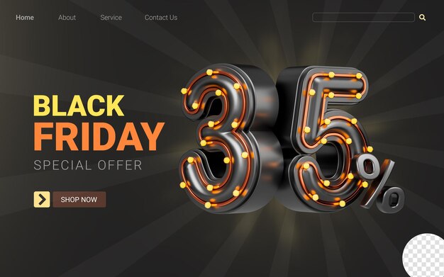 Big offer 35 percent discount with lightbulb 3d render concept for black friday shopping event