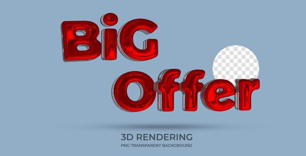 Big offer text style 3d rendering transparent background