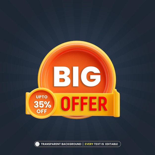 PSD big offer upto 35 off promotion banner with editable text effect