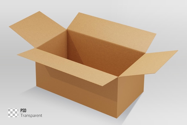 PSD Большая открытая картонная коробка 3d рендеринг значок коробки упаковки