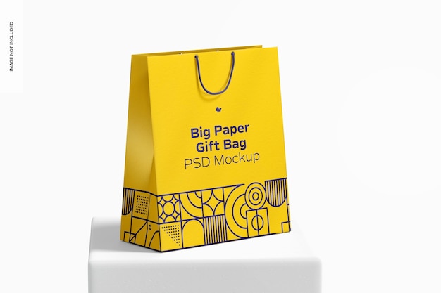 Big paper gift bag with rope handle mockup