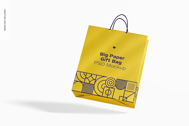 Big paper gift bag with rope handle mockup