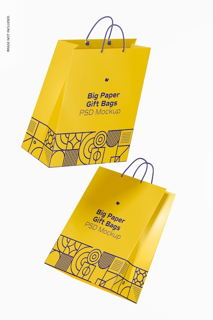 Big paper gift bag with rope handle mockup