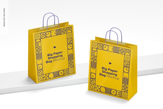 Big paper shopping bags mockup, perspective