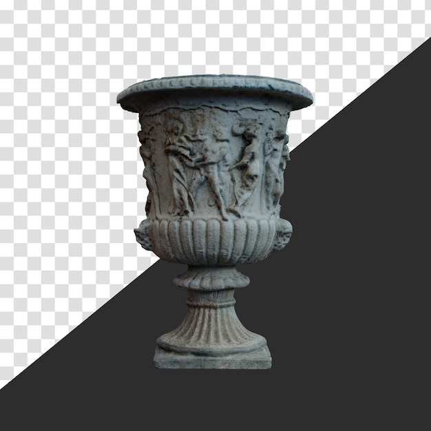 Big park garden outdoor landscape flowerpot for flowers and shrubs in classic ancient greek style made of plastic like stone with beige vintage patina isolated on white background