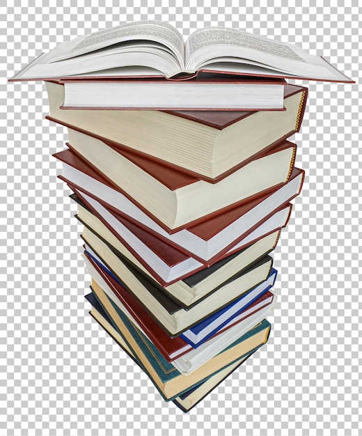 PSD big pile of books learning and education concepts isolated on transparent background