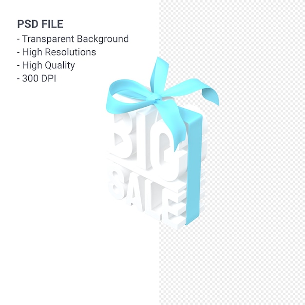 PSD big sale 3d design rendering for sale promotion with bow and ribbon isolated