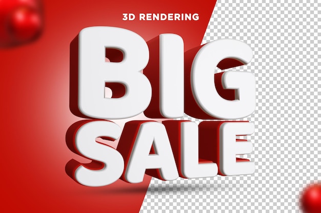 큰 판매 3D 렌더링 텍스트 구성 알파 배경 psd