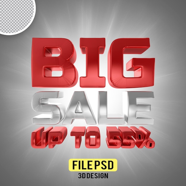 PSD big sale 55 3d rendering text isolated