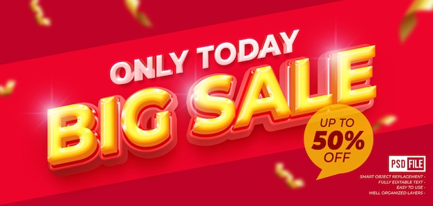 Big sale banner with custom text editable 3D style text effect