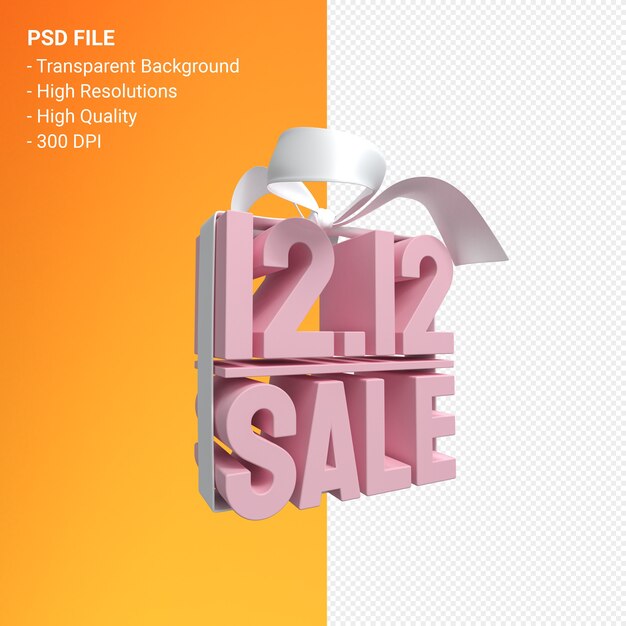 PSD big sale on december 12 design with bow and ribbon isolated