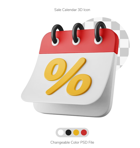 Big sale discount date calendar reminder changeable color 3d icon illustration isolated