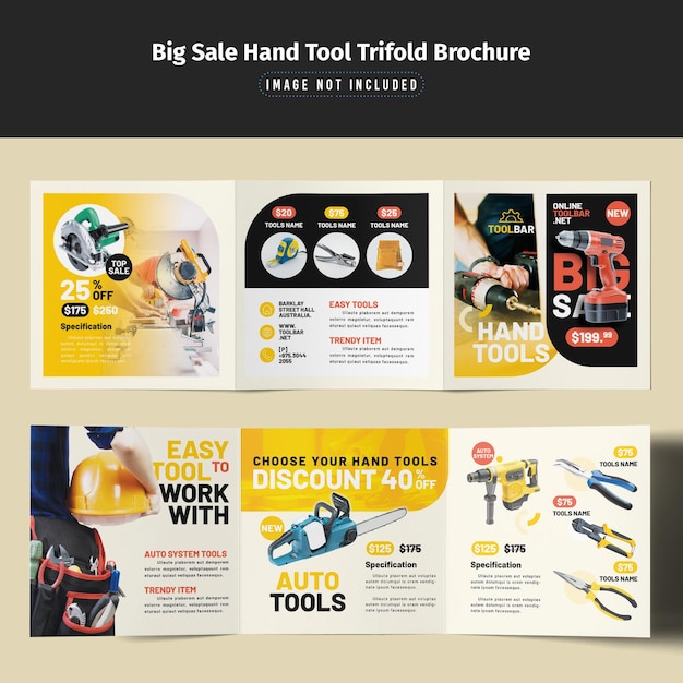 PSD big sale hand tool trifold brochure